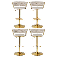 Artiss 4x Bar Stools Gas Lift Velvet Woven Backrest Ivory