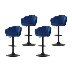 Nessa Velvet Gas-Lift Swivel Bar Stool Set of 4 – Blue