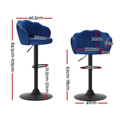 Nessa Velvet Gas-Lift Swivel Bar Stool Set of 4 – Blue
