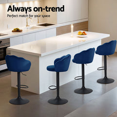 Nessa Velvet Gas-Lift Swivel Bar Stool Set of 4 – Blue