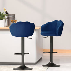 Nessa Velvet Gas-Lift Swivel Bar Stool Set of 4 – Blue
