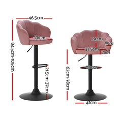 Nessa Velvet Gas-Lift Swivel Bar Stool Set of 4 – Pink