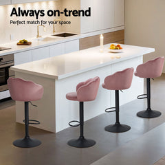 Nessa Velvet Gas-Lift Swivel Bar Stool Set of 4 – Pink