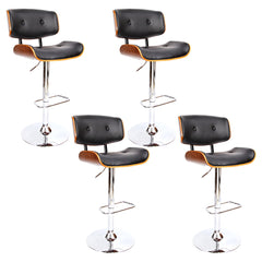 Cherry PU Leather Gas-Lift Swivel Bar Stool Set of 4 – Black
