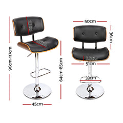 Cherry PU Leather Gas-Lift Swivel Bar Stool Set of 4 – Black