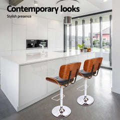Cherry PU Leather Gas-Lift Swivel Bar Stool Set of 4 – Black