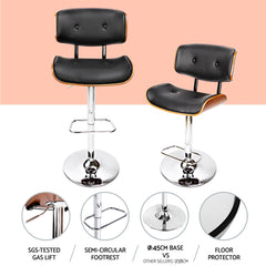 Cherry PU Leather Gas-Lift Swivel Bar Stool Set of 4 – Black