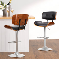 Cherry PU Leather Gas-Lift Swivel Bar Stool Set of 4 – Black