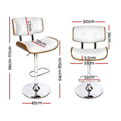 Cherry PU Leather Gas-Lift Swivel Bar Stool Set of 4 – White