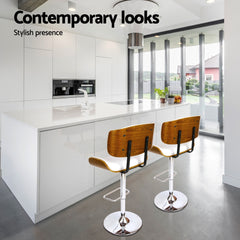 Cherry PU Leather Gas-Lift Swivel Bar Stool Set of 4 – White