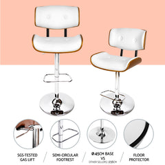 Cherry PU Leather Gas-Lift Swivel Bar Stool Set of 4 – White