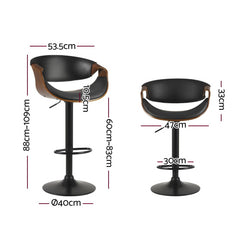 Ambrus PU Leather Gas-Lift Swivel Bar Stool Set of 2 – Black