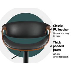 Ambrus PU Leather Gas-Lift Swivel Bar Stool Set of 2 – Black