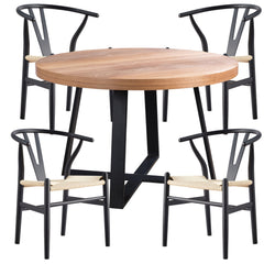 Petunia 5pc 120cm Round Dining Table Set 4 Wishbone Chair Elm Timber Wood