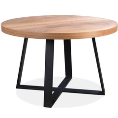 Petunia Round Dining Table 120cm Elm Timber Wood Black Metal Leg - Natural