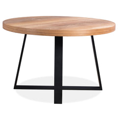 Petunia Round Dining Table 120cm Elm Timber Wood Black Metal Leg - Natural
