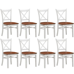 Lupin Dining Chair Set of 8 Crossback Solid Rubber Wood Furniture - White Oak