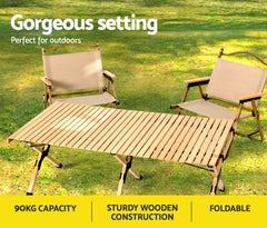 Gardeon Outdoor Furniture Wooden Egg Roll Picnic Table Camping Desk 120CM