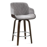 1x Kitchen Bar Stools Wooden Bar Stool Chairs Swivel Velvet Fabric Grey - BSR