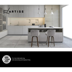 1x Kitchen Bar Stools Wooden Bar Stool Chairs Swivel Velvet Fabric Grey - BSR