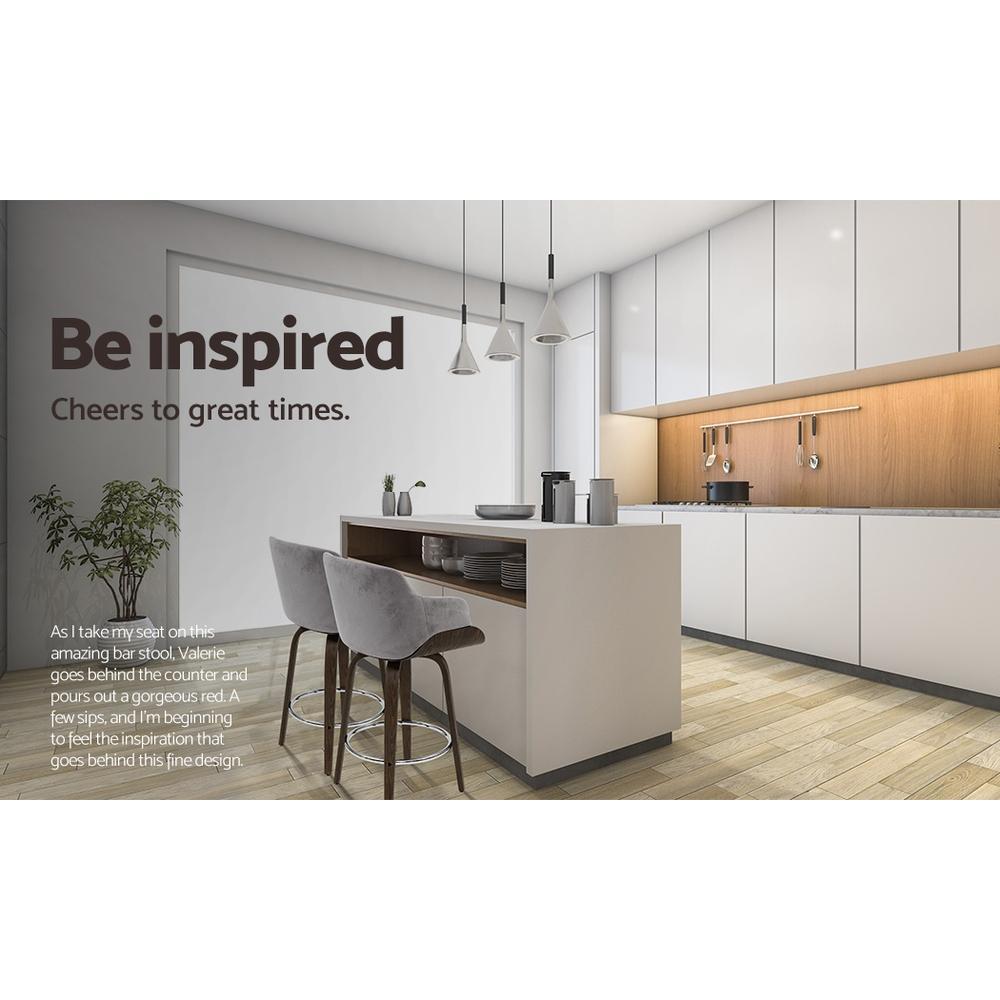 1x Kitchen Bar Stools Wooden Bar Stool Chairs Swivel Velvet Fabric Grey - BSR