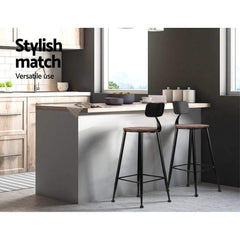 Set of 2 Vintage Bar Stools ALEX Retro Pine Wood Metal Frame - BSR