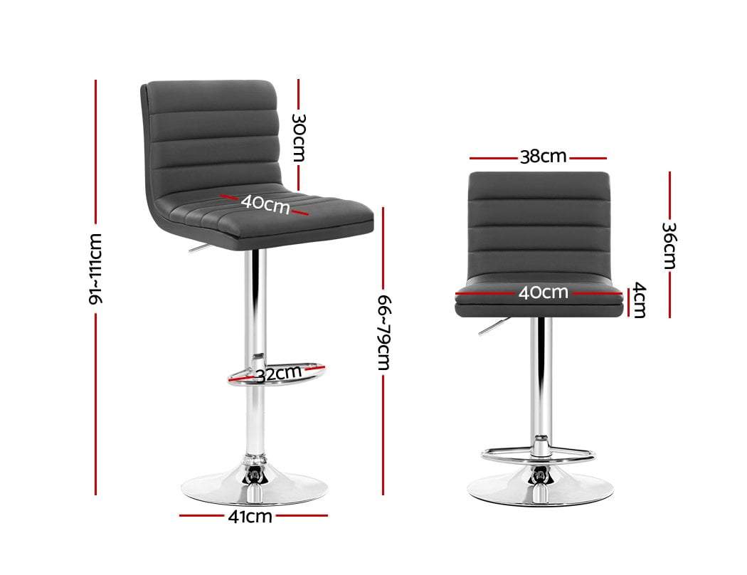 Set of 2 Gas lift Bar Stools Swivel Kitchen Chairs PU Leather Chrome Grey - BSR