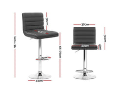 Set of 2 Gas lift Bar Stools Swivel Kitchen Chairs PU Leather Chrome Grey - BSR