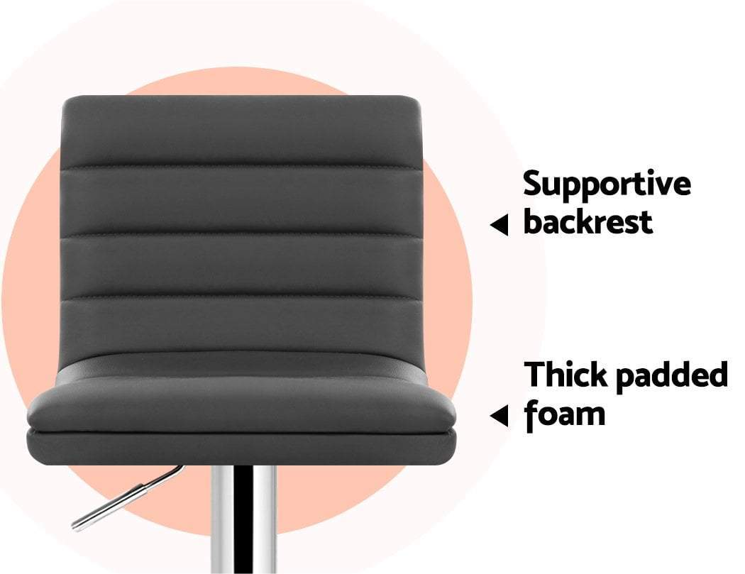 Set of 2 Gas lift Bar Stools Swivel Kitchen Chairs PU Leather Chrome Grey - BSR