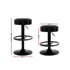 Set of 2 Kitchen Bar Stools Gas Lift Bar Stool Chairs Swivel Barstools Black - BSR