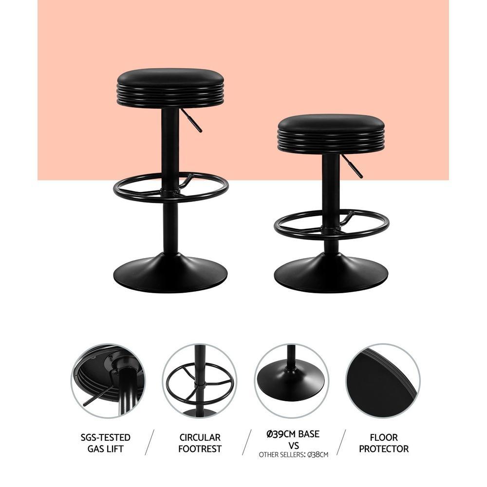 Set of 2 Kitchen Bar Stools Gas Lift Bar Stool Chairs Swivel Barstools Black - BSR
