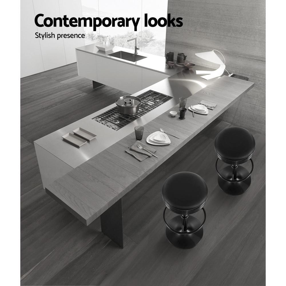 Set of 2 Kitchen Bar Stools Gas Lift Bar Stool Chairs Swivel Barstools Black - BSR