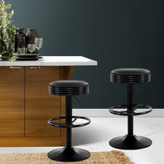 Set of 2 Kitchen Bar Stools Gas Lift Bar Stool Chairs Swivel Barstools Black - BSR