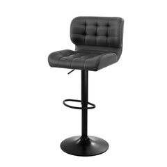 Set of 2 Kitchen Bar Stools Gas Lift Bar Stool Chairs Swivel PU Leather Black Grey - BSR