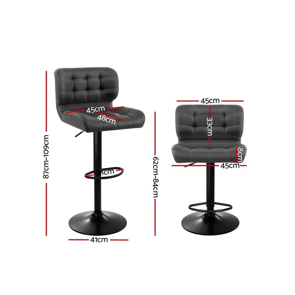 Set of 2 Kitchen Bar Stools Gas Lift Bar Stool Chairs Swivel PU Leather Black Grey - BSR
