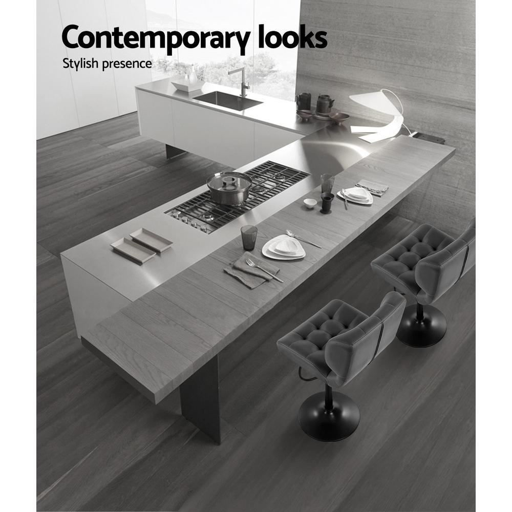 Set of 2 Kitchen Bar Stools Gas Lift Bar Stool Chairs Swivel PU Leather Black Grey - BSR