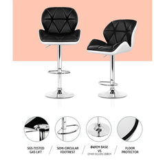 Set of 2 Kitchen Bar Stools Swivel Bar Stool Chairs PU Leather Gas Lift Black - BSR