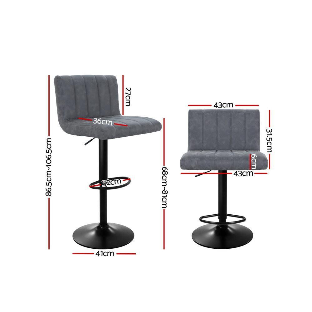 Set of 2 Kitchen Bar Stools Swivel Vintage Bar Stool PU Leather Gas Lift Chairs - BSR