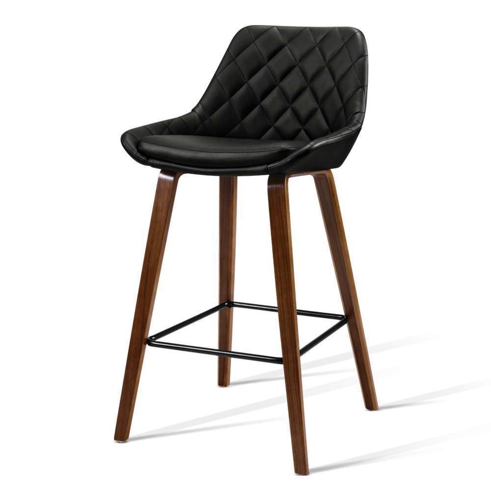 Set of 2 Kitchen Bar Stools Wooden Stool Chairs Bentwood Barstool PU Leather Black - BSR