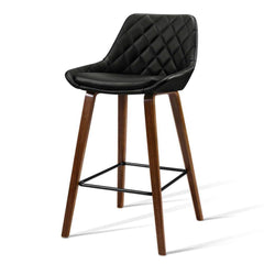Set of 2 Kitchen Bar Stools Wooden Stool Chairs Bentwood Barstool PU Leather Black - BSR