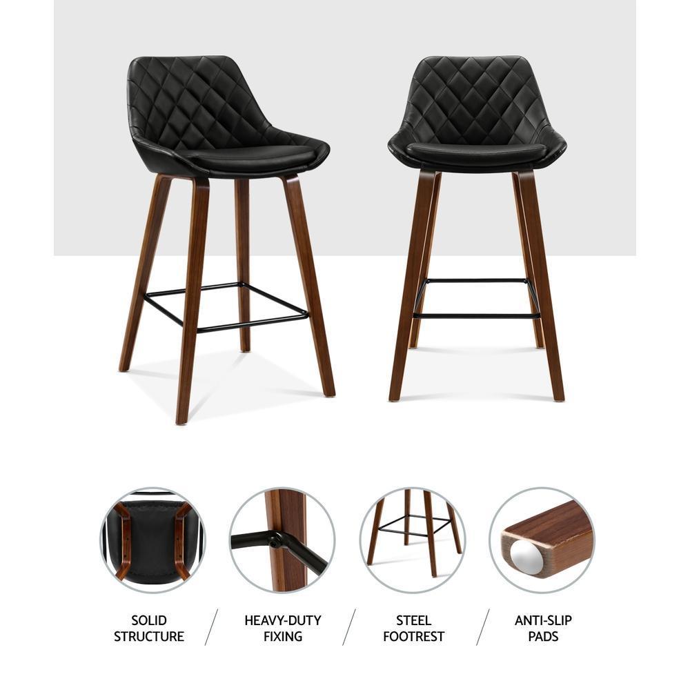 Set of 2 Kitchen Bar Stools Wooden Stool Chairs Bentwood Barstool PU Leather Black - BSR