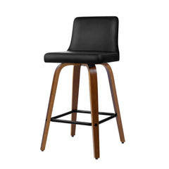 Set of 2 Kitchen Wooden Bar Stools Swivel Bar Stool Chairs PU Leather Luxury Black - BSR