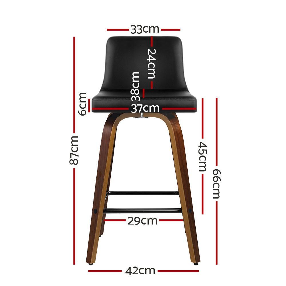 Set of 2 Kitchen Wooden Bar Stools Swivel Bar Stool Chairs PU Leather Luxury Black - BSR