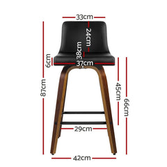 Set of 2 Kitchen Wooden Bar Stools Swivel Bar Stool Chairs PU Leather Luxury Black - BSR