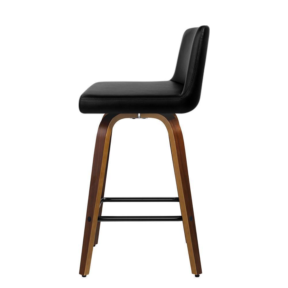 Set of 2 Kitchen Wooden Bar Stools Swivel Bar Stool Chairs PU Leather Luxury Black - BSR