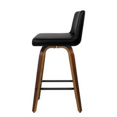 Set of 2 Kitchen Wooden Bar Stools Swivel Bar Stool Chairs PU Leather Luxury Black - BSR