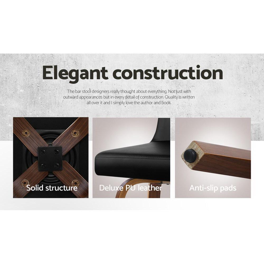 Set of 2 Kitchen Wooden Bar Stools Swivel Bar Stool Chairs PU Leather Luxury Black - BSR