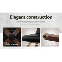 Set of 2 Kitchen Wooden Bar Stools Swivel Bar Stool Chairs PU Leather Luxury Black - BSR
