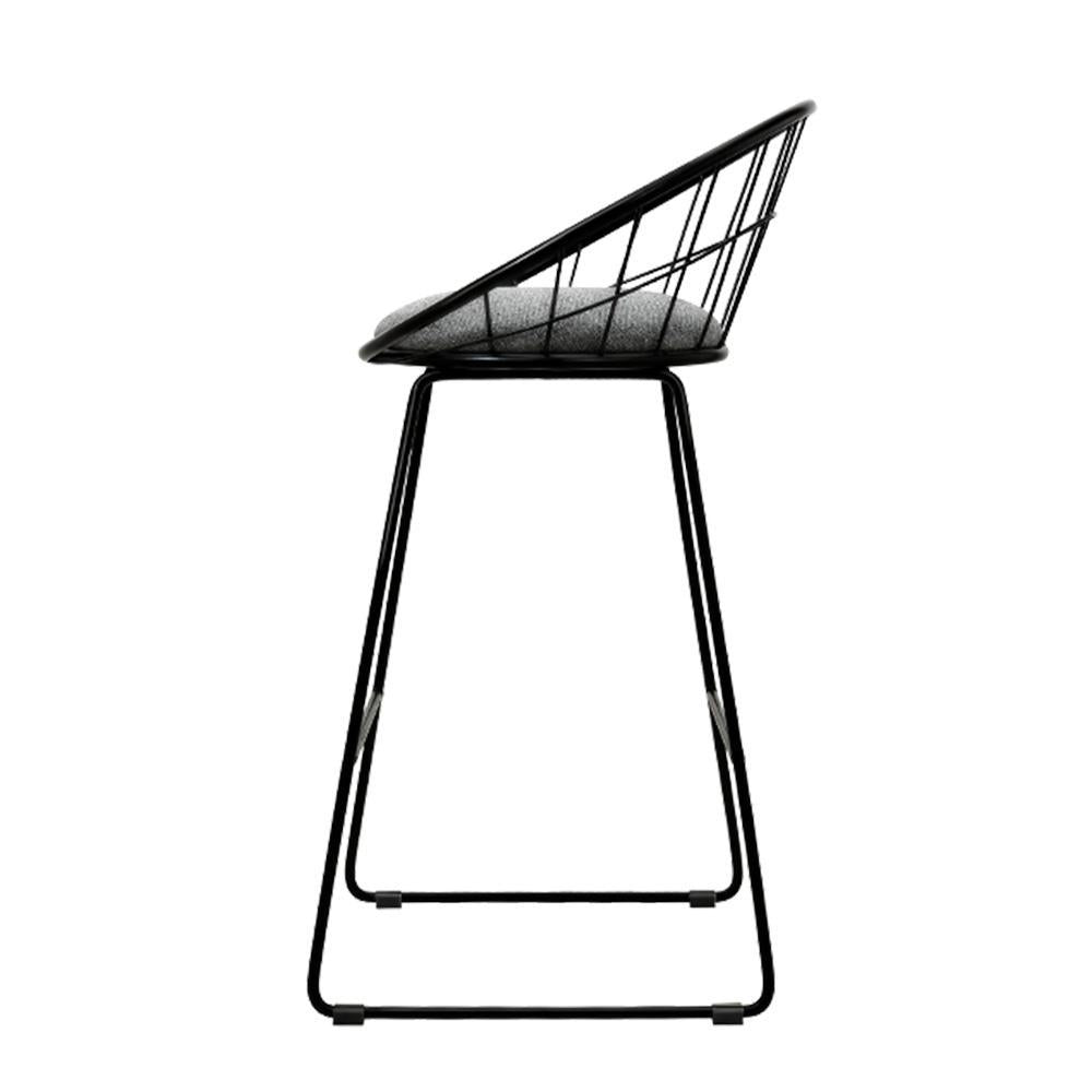 Set of 2 Nordic Bar Stools Metallic Bar Stool Kitchen Fabric Grey Black - BSR