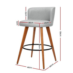 Set of 2 Wooden Bar Stools Modern Bar Stool Kitchen Fabric Light Grey - BSR